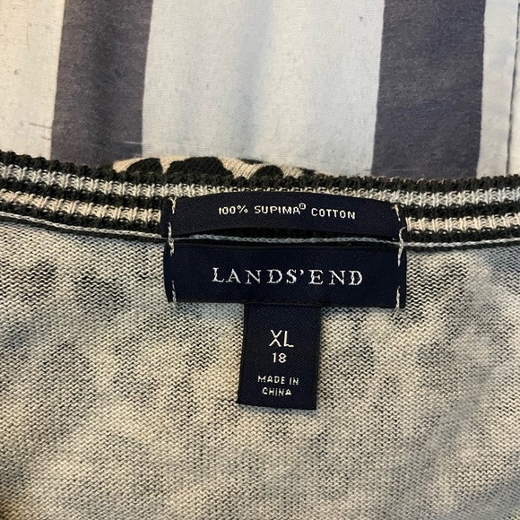 Lands End animal print black brown cardigan sweater size XL 18 supima cotton - Picture 10 of 14